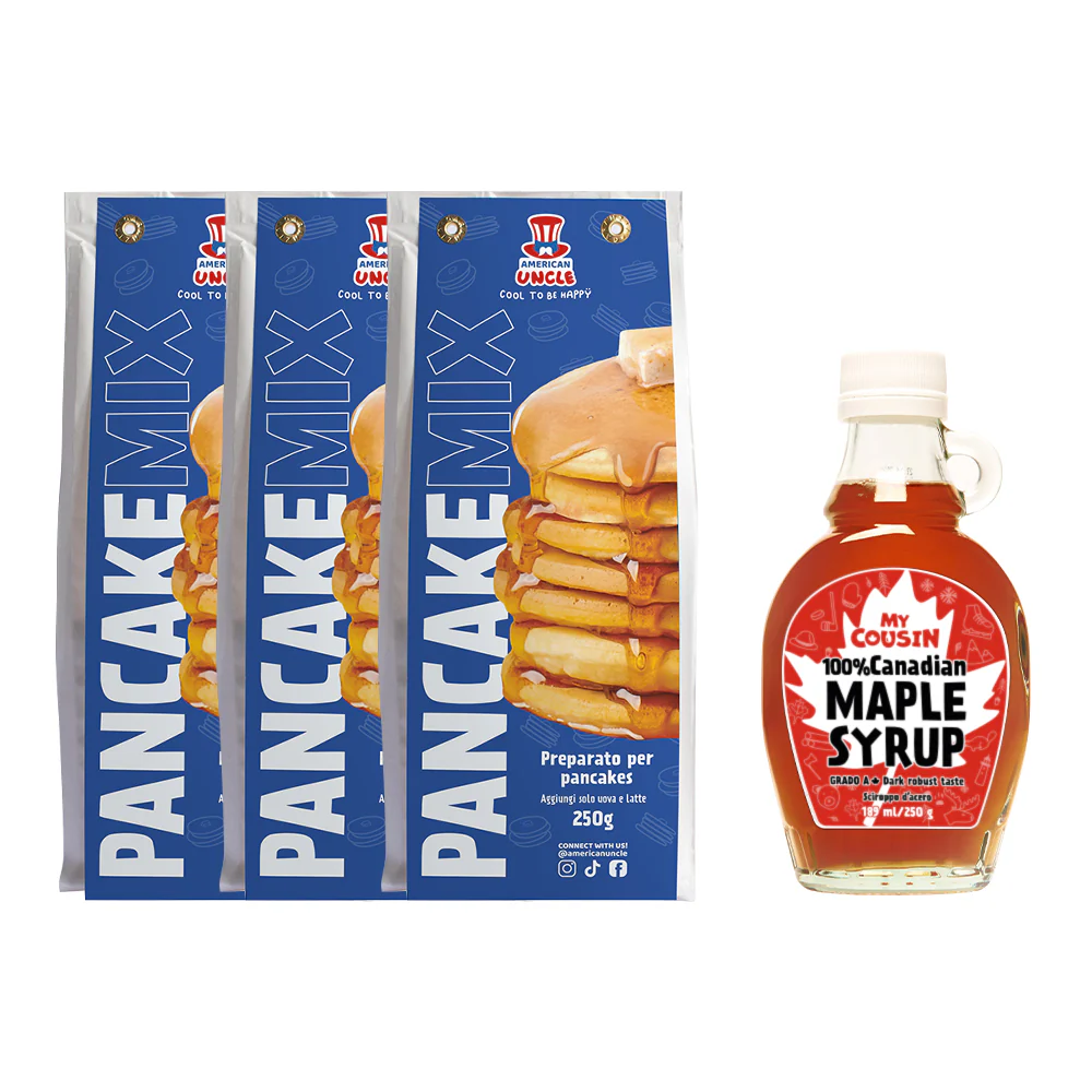 3x American Uncle Preparato per Pancakes + sciroppo d'acero My Cousin