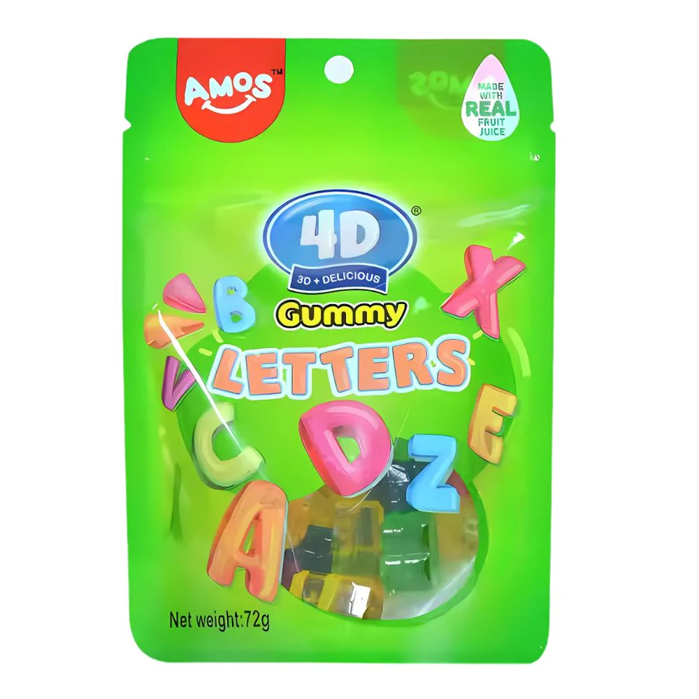 Amos 4D Gummy Letters, caramelle gommose a forma di lettere al gusto di frutta da 72g