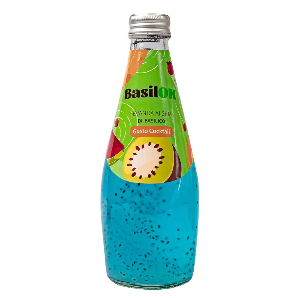 BasilOk Cocktail, bevanda al gusto di cocktail con semi di basilico da 290ml