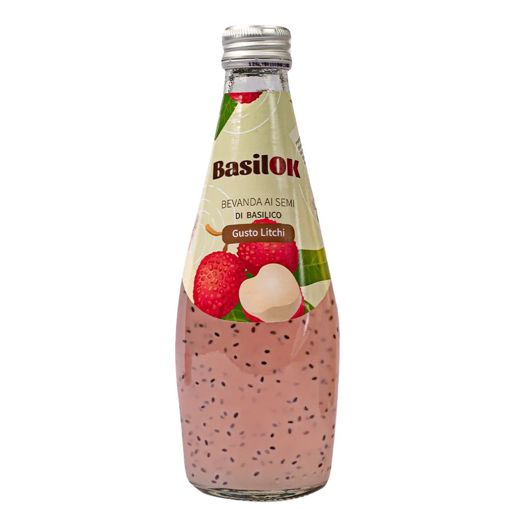 BasilOk Litchi, bevanda al gusto di litchi con semi di basilico da 290ml