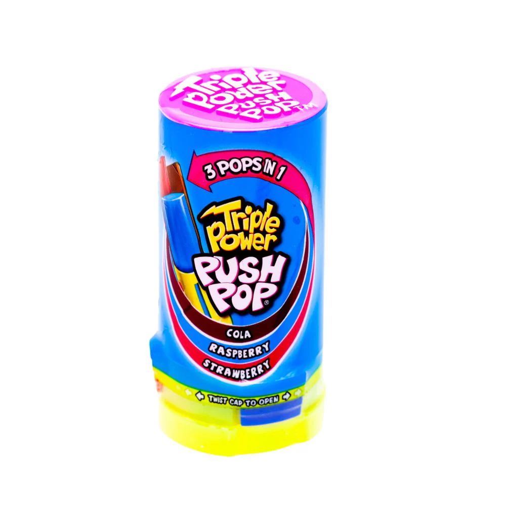 Bazooka Triple Power Push Pop, caramelle dura al sapore di cola, fragola e lampone da 34g
