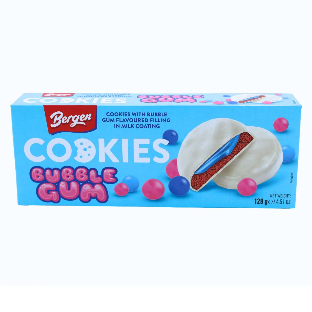 Bergen Bubble Gum Cookies, biscotti con ripieno di bubble gum da 130g