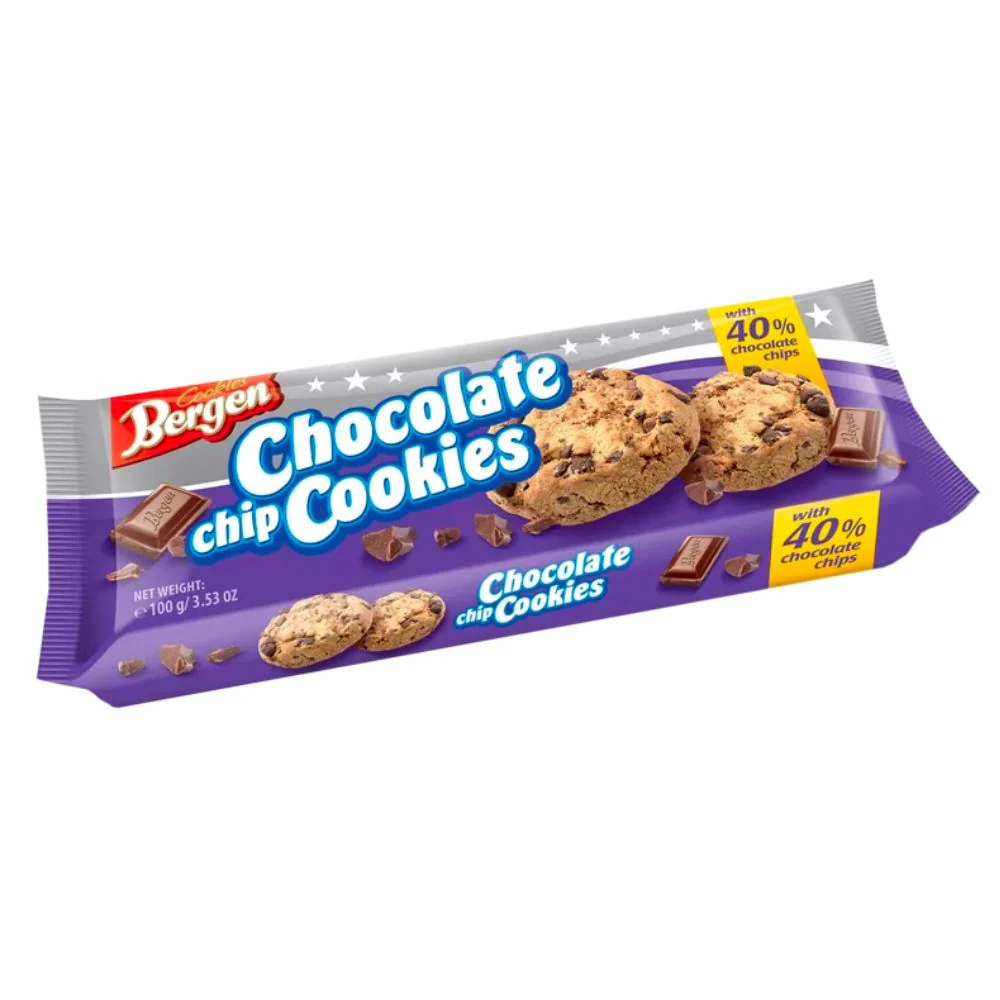 Cookies Bergen Chocolate Chip Dark Cookies, biscotti con gocce di cioccolato da 100g