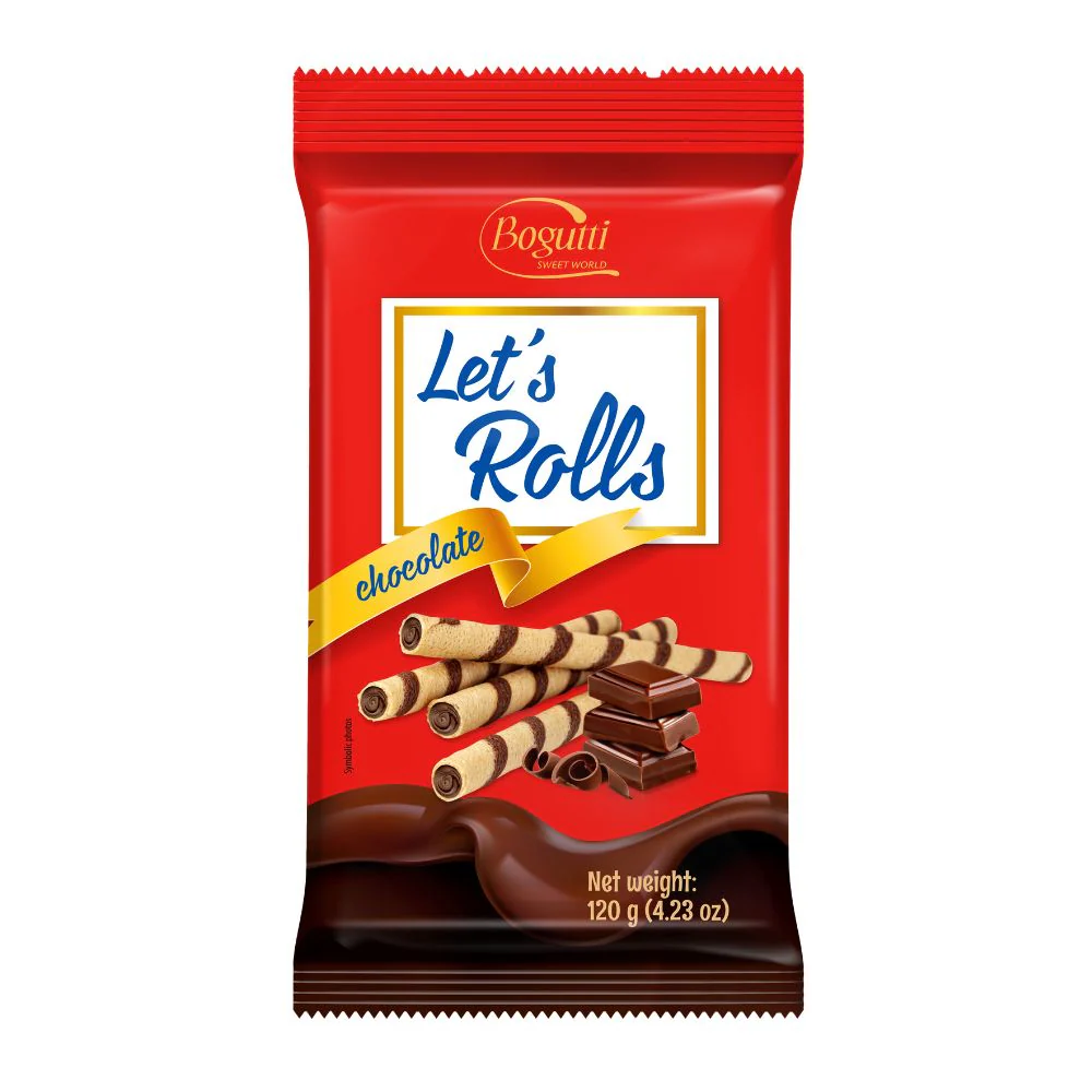 Bogutti Let's Rolls Chocolate, wafer con crema al cioccolato da 120g