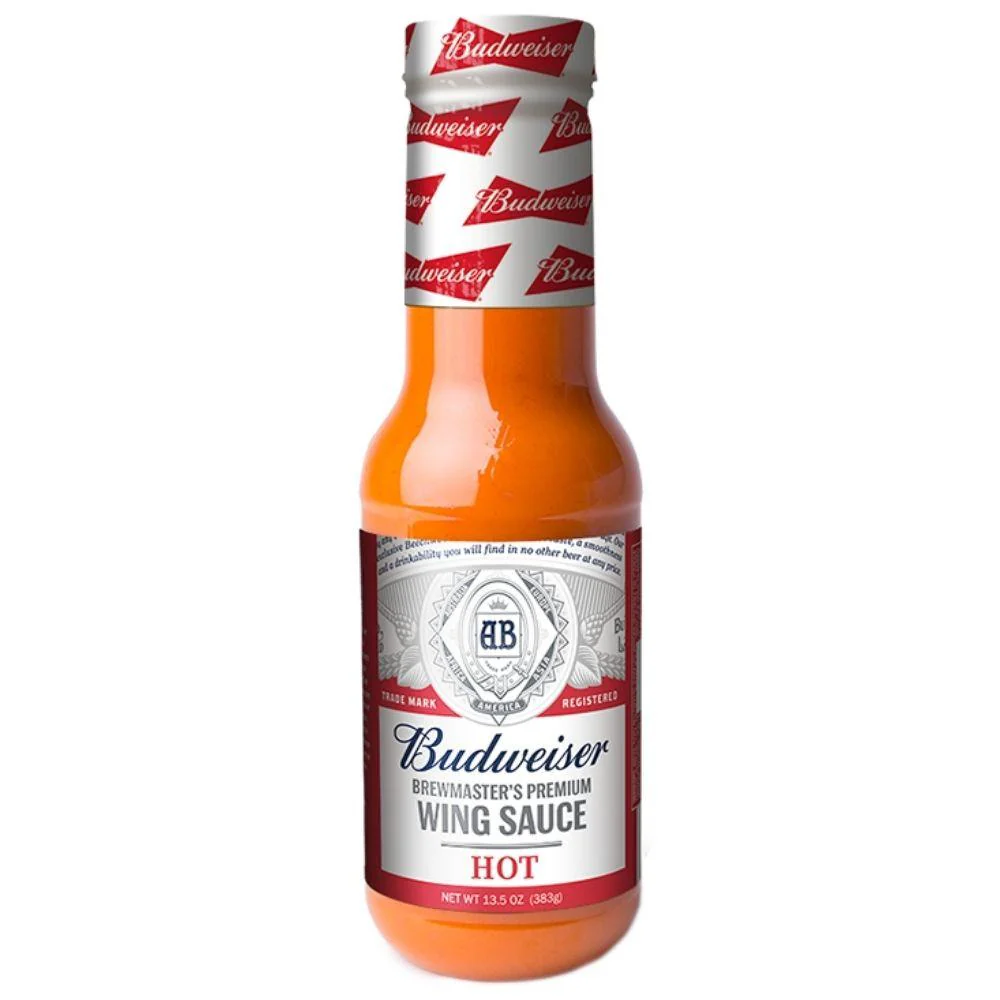 Budweiser Hot Wing Sauce, salsa piccante al gusto di alette di pollo da 383g