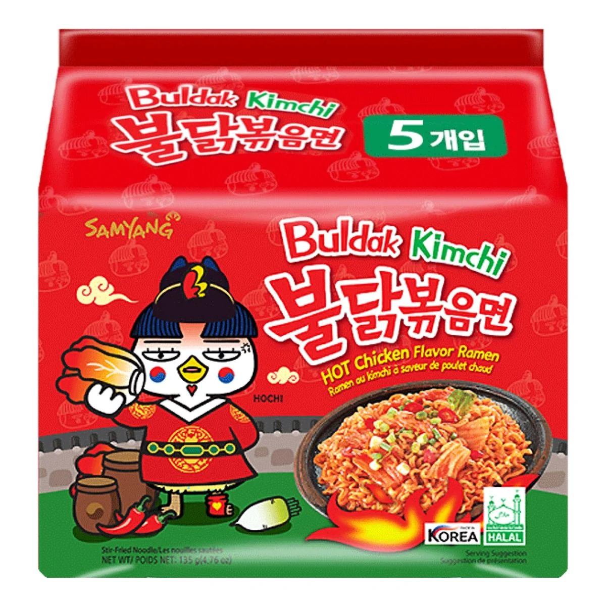 Buldak Kimchi Hot Chicken Flavor Ramen, 5 porzioni di ramen al pollo piccante da 675g
