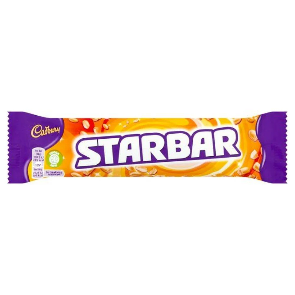 Cadbury Starbar, barretta al cioccolato con arachidi, cereali e caramello da 49g