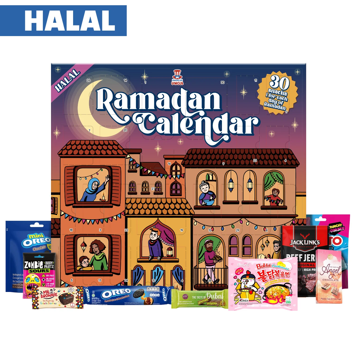 Ramadan Calendar, Calendario del Ramadan da 30 snack 100% halal dolci e salati