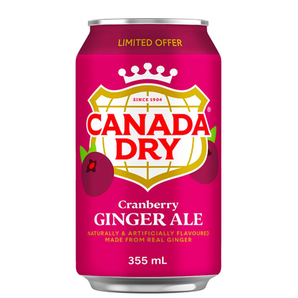 Canada Dry Cranberry Ginger Ale, bevanda al gusto di zenzero e mirtilli da 355ml