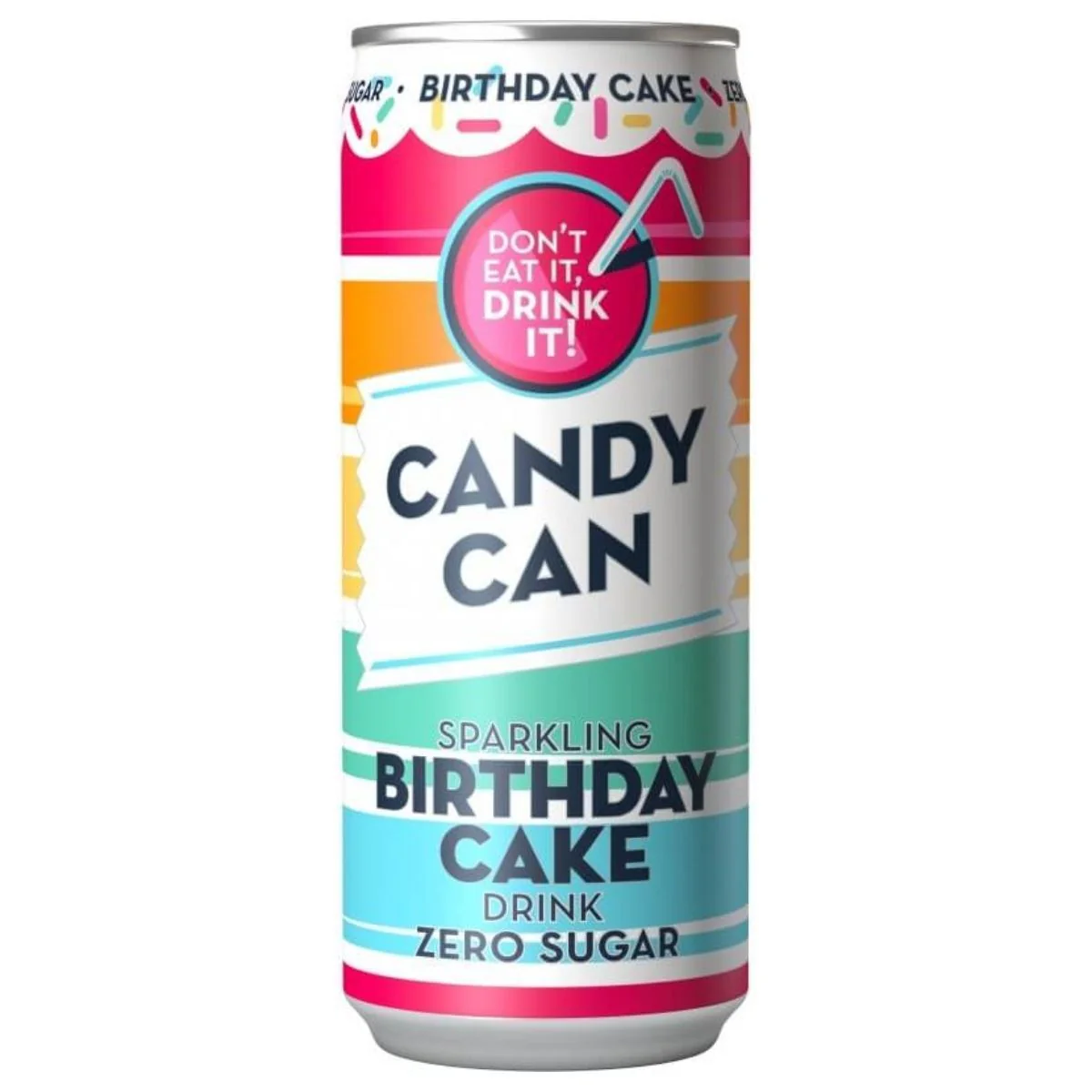 Candy Can Birthday Cake, bevanda alla fragola e vaniglia da 330ml