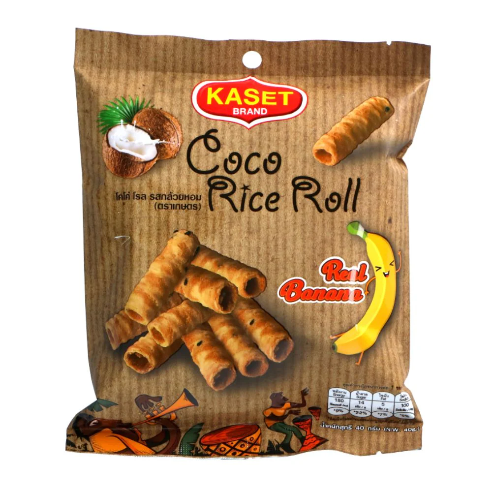 Coco Rice Rolls Banana Flavor, wafer di riso al cocco e banana da 40g