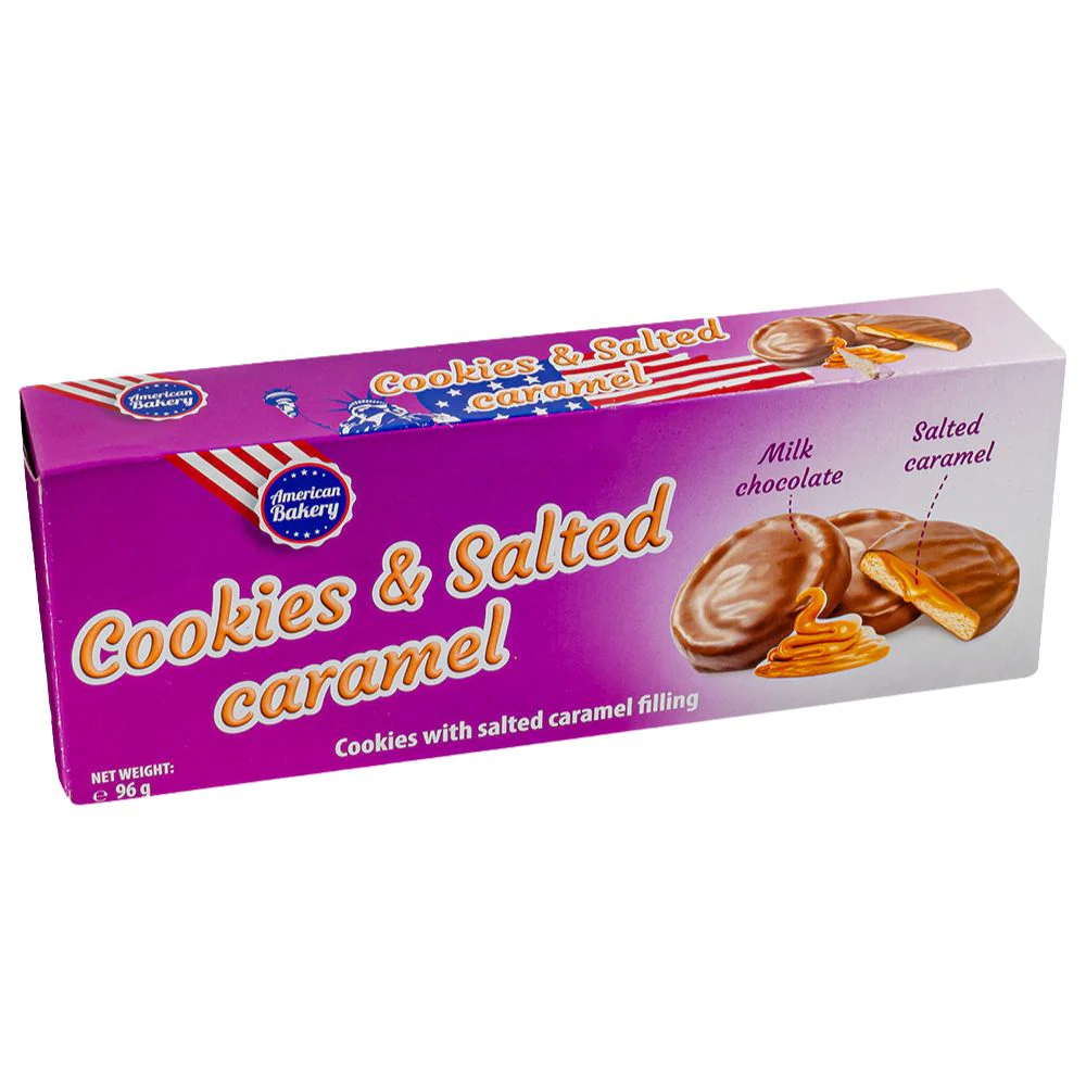 American Bakery Cookies and Salted Caramel, biscotti al cioccolato al latte con ripieno al caramello salato da 96g