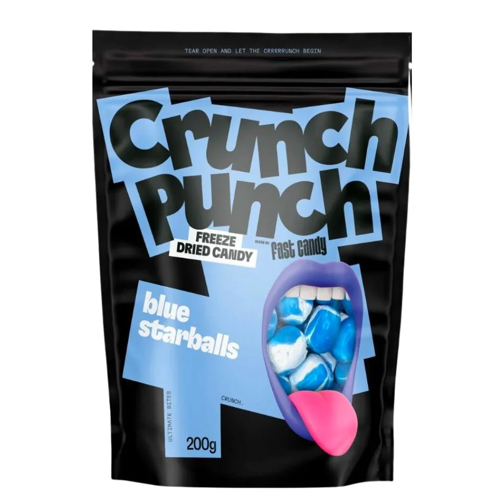 Crunch Punch Freeze Dried Candy Blue Starballs, caramelle liofilizzate da 200g