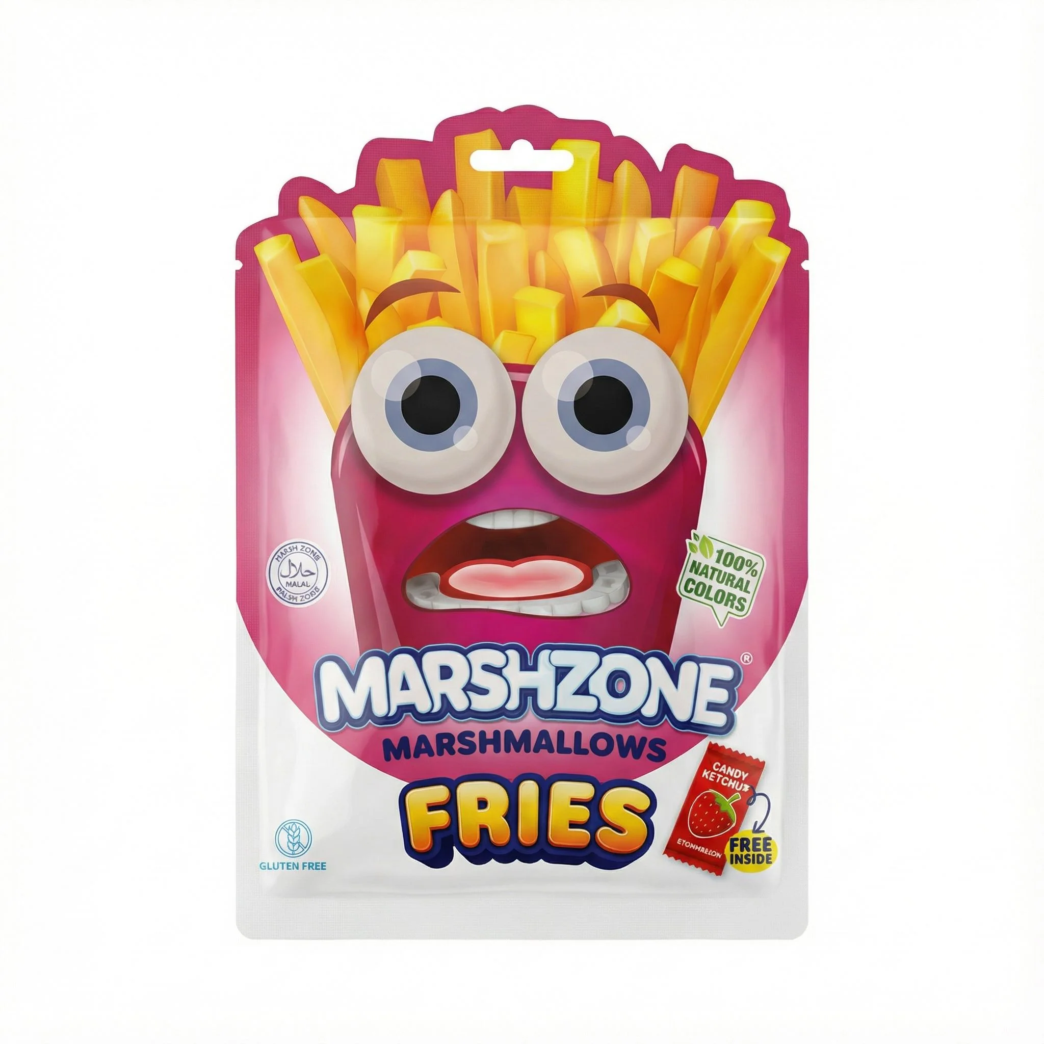 Displaybox Marshzone Marshmallow Fries Mix, marshmallow al gusto di frutta da 65g