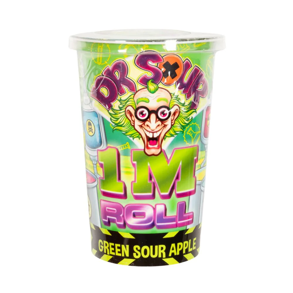 Dr. Sour 1M Roll Green Sour Apple, caramella gommosa al gusto di mela verde da 90g