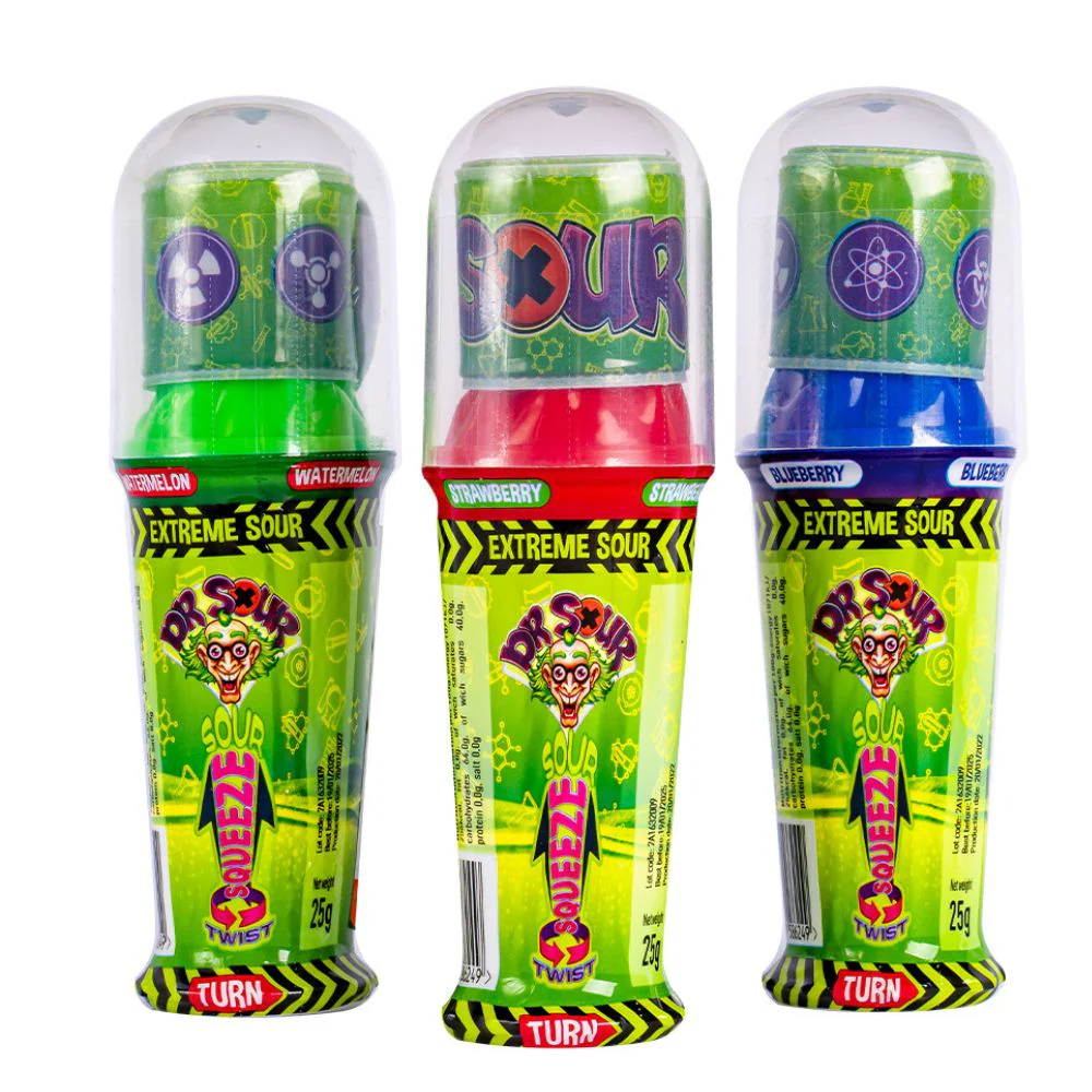 Dr. Sour Twist and Squeeze, gelatina aspra alla frutta gusto a sorpresa da 25g