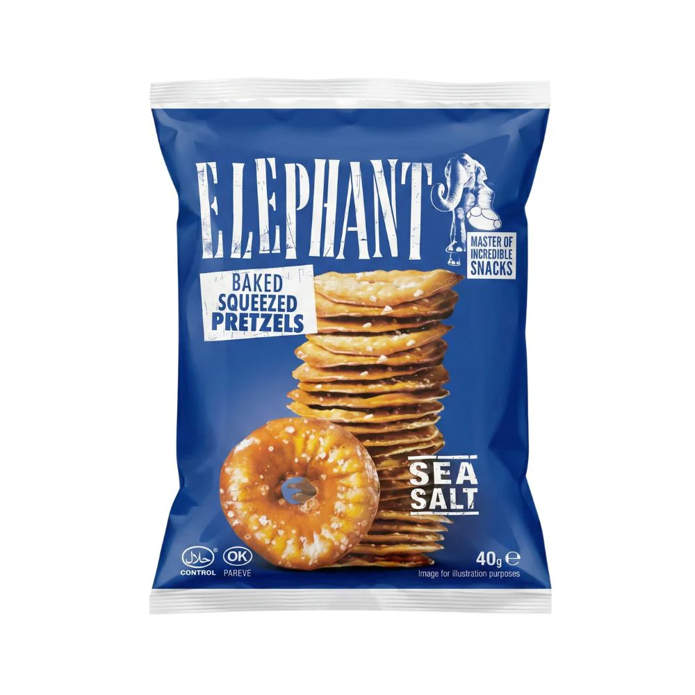 Elephant Baked Squeezed Pretzels Sea Salt, pretzel con sale marino da 40g