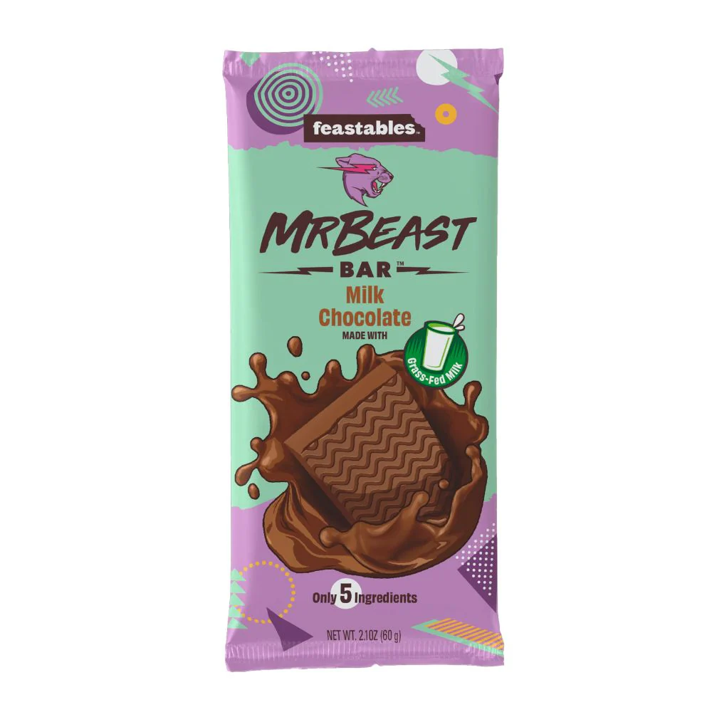 Feastables Mr Beast Bar Milk Chocolate, barretta al cioccolato al latte di Mr Beast da 60g