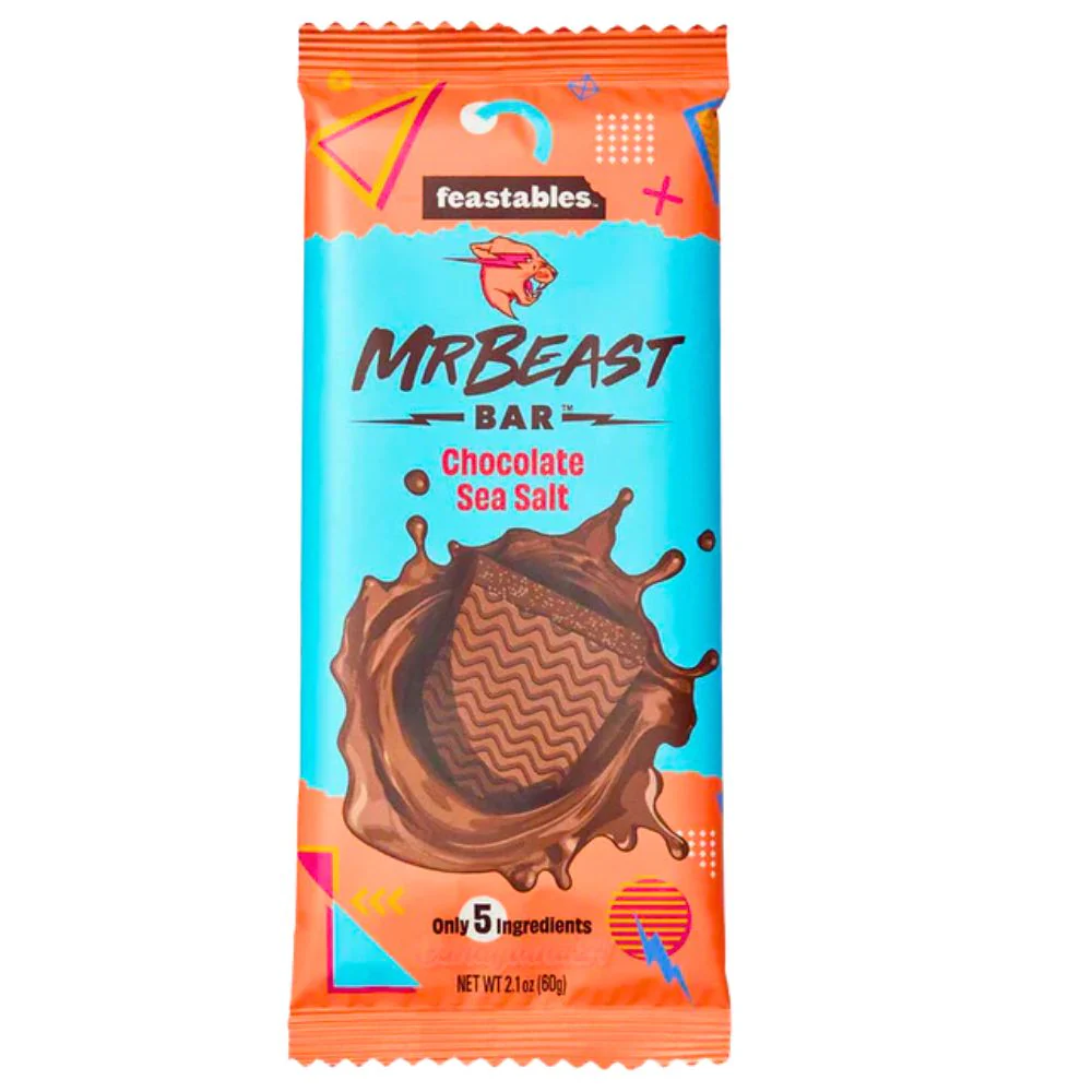 Feastables Mr Beast Chocolate Sea Salt, barretta al cioccolato di Mr Beast con sale marino da 60g