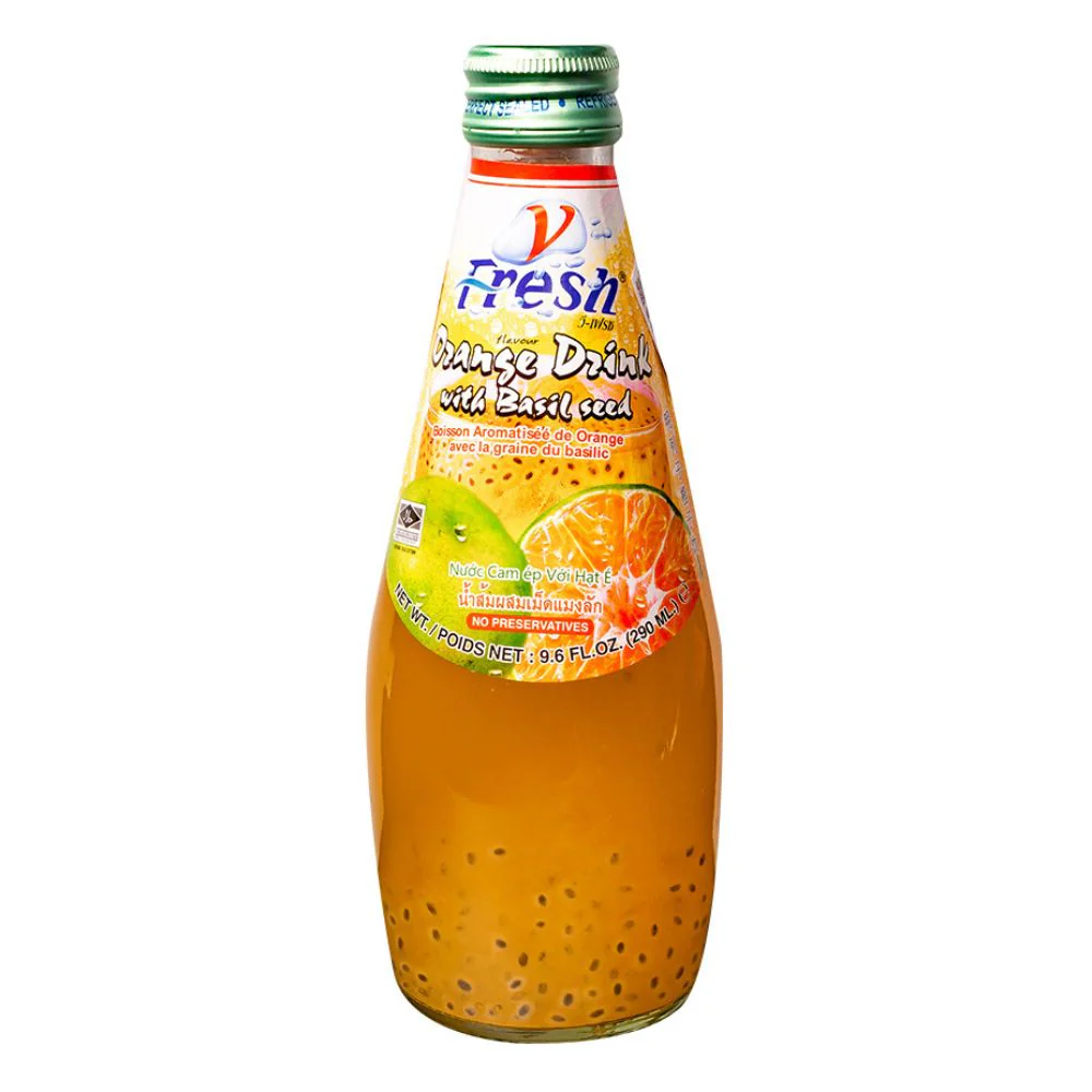 Fresh Orange Drink with Basil Seed, bevanda al gusto di arancia con semi di basilico da 290ml