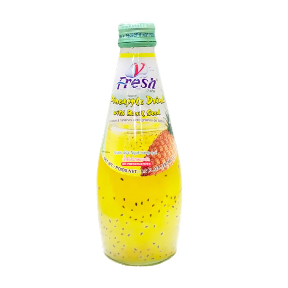Fresh Pineapple Tea Drink with Basil Seed, thè verde thailandese all'ananas con semi di basilico da 290ml