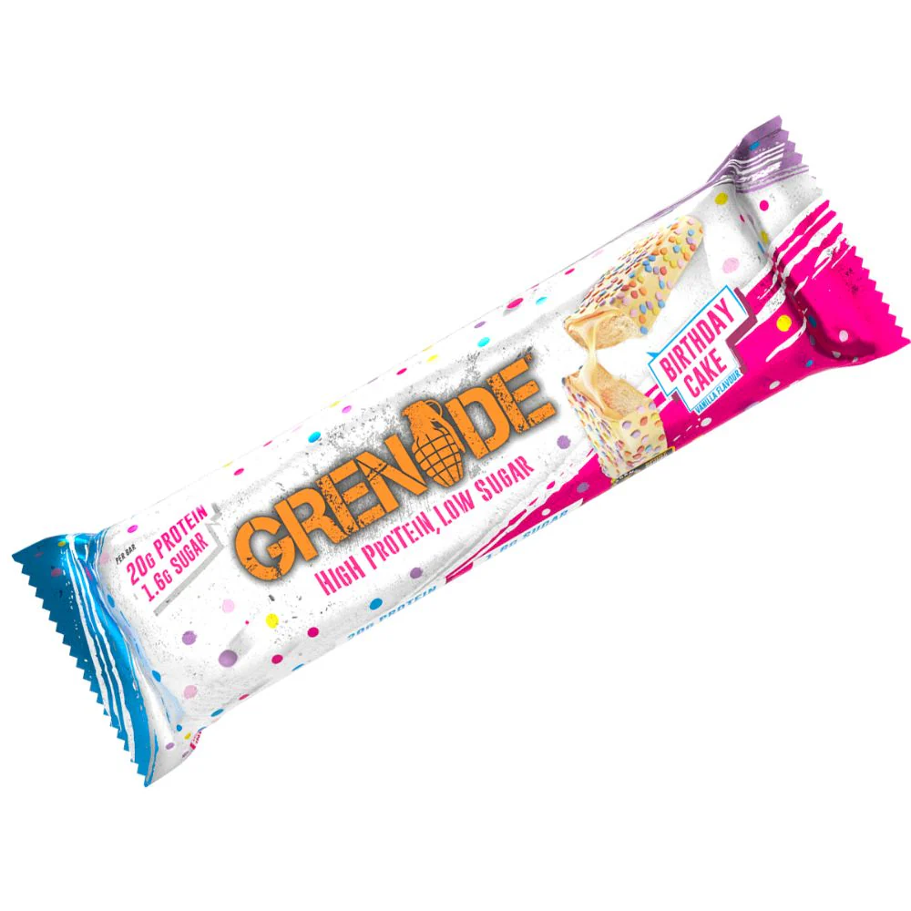 Grenade Birthday Cake, barretta proteica al gusto di vaniglia con confetti colorati da 60g