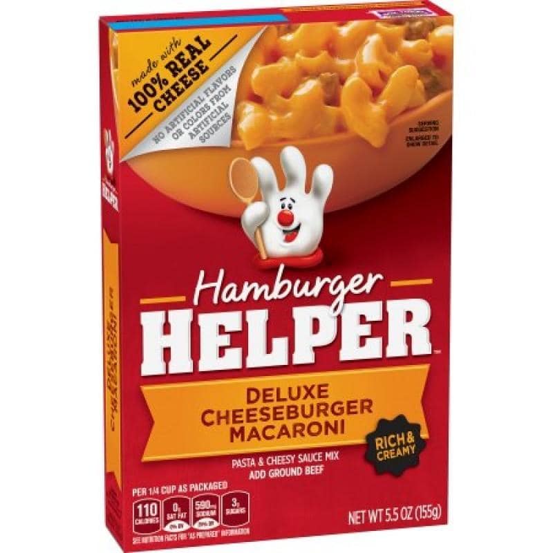 Hamburger Helper Deluxe Cheeseburger Macaroni, preparato per pasta con formaggio e carne da 187g