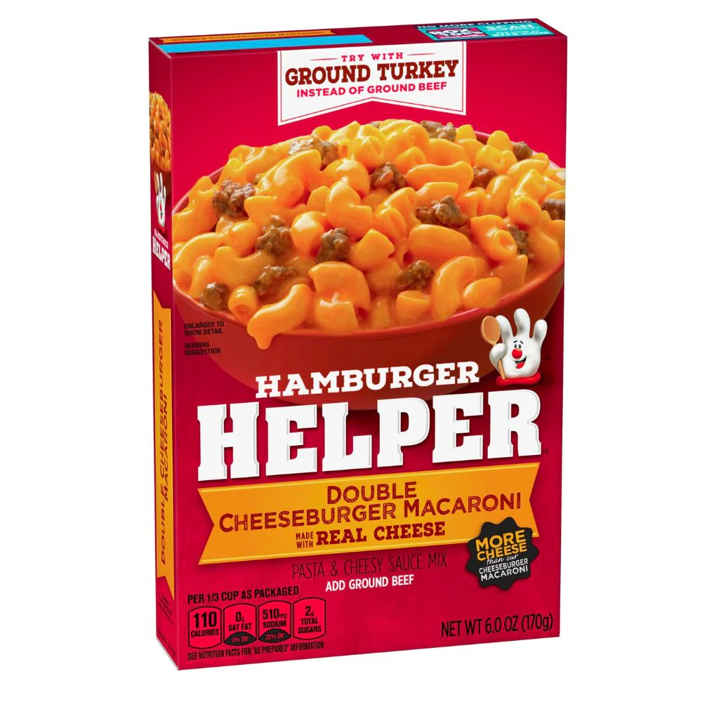 Hamburger Helper Double Cheeseburger Macaroni Real Cheese,  preparato per pasta con formaggio e carne da 170g