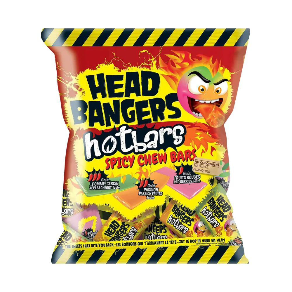 Headbangers Hot Bars Spicy Chew Bars, caramelle piccanti al gusto di frutta da 180g