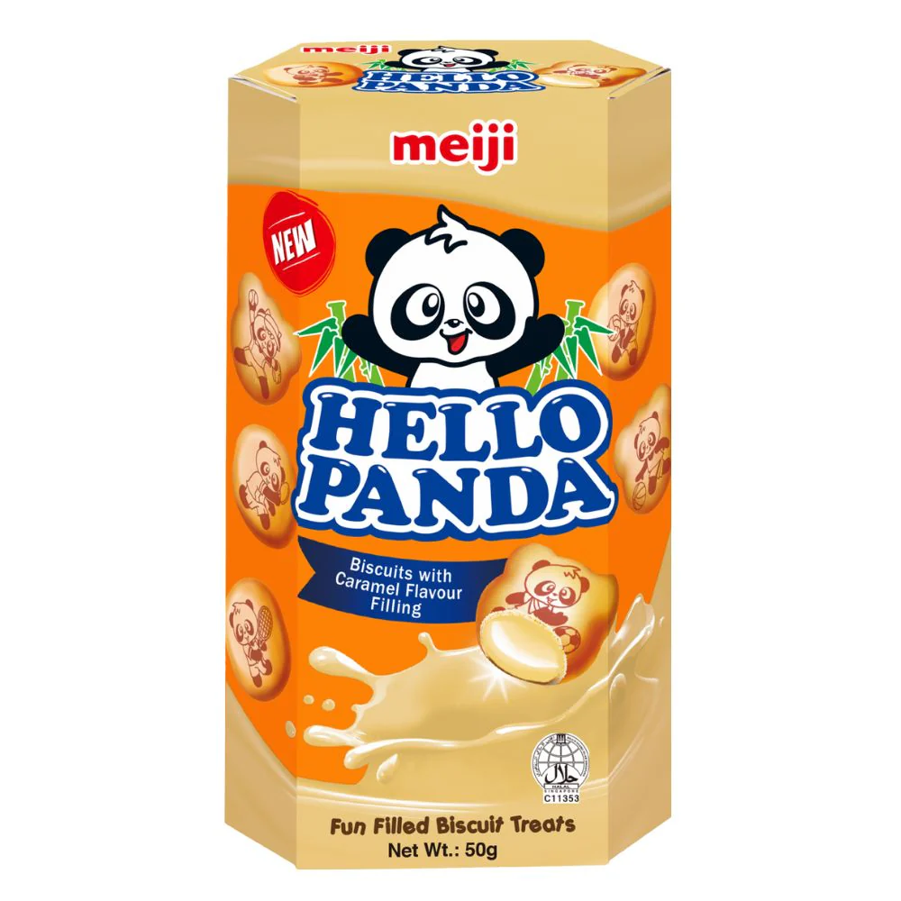 Hello Panda Biscuits with Caramel Filling, biscotti ripieni di crema al caramello da 50g