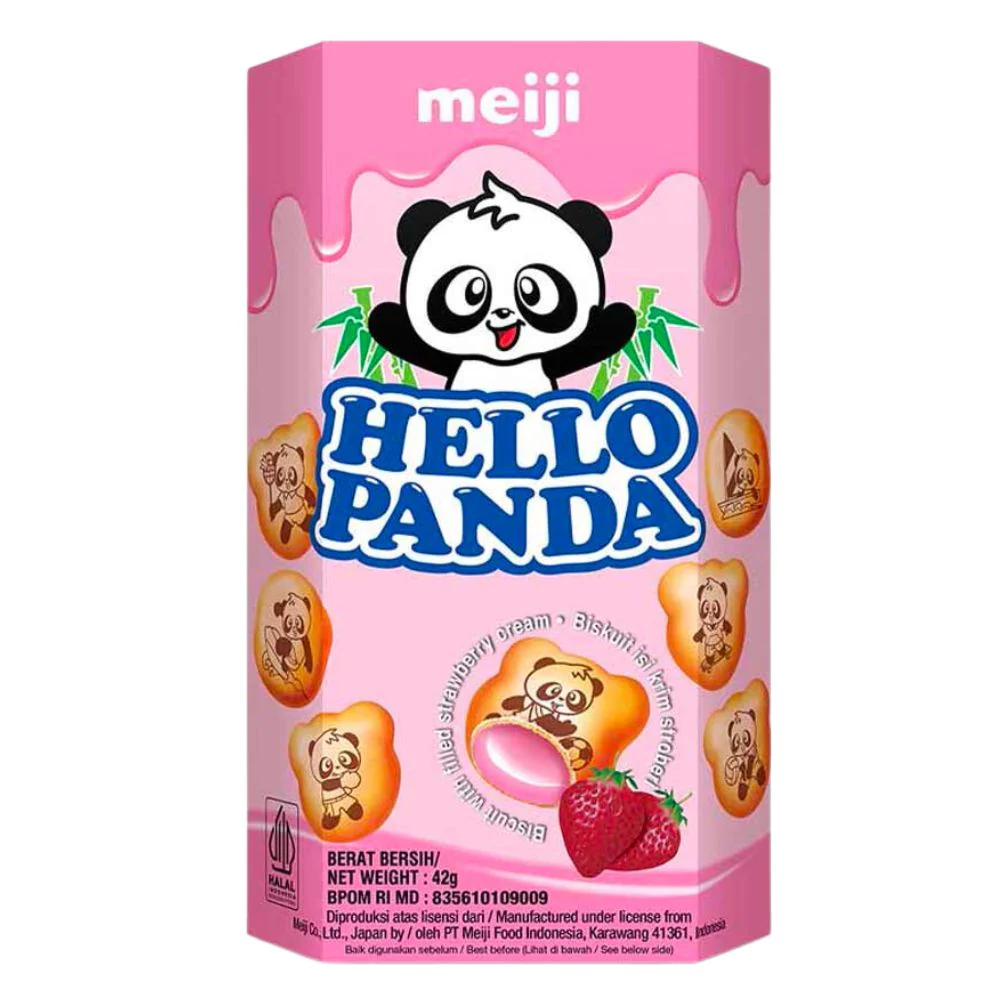 Meiji Hello Panda Strawberry, biscotti ripieni di crema alla fragola da 42g