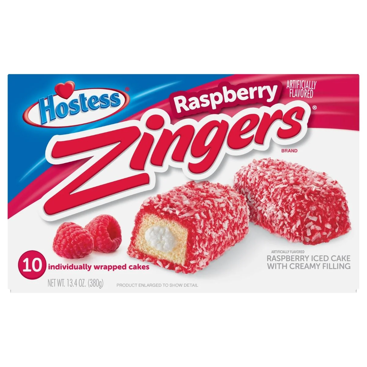 Hostess Zingers Raspberry, merendine al pan' di spagna con crema al lampone e granella di cocco nel formato da 10 pezzi