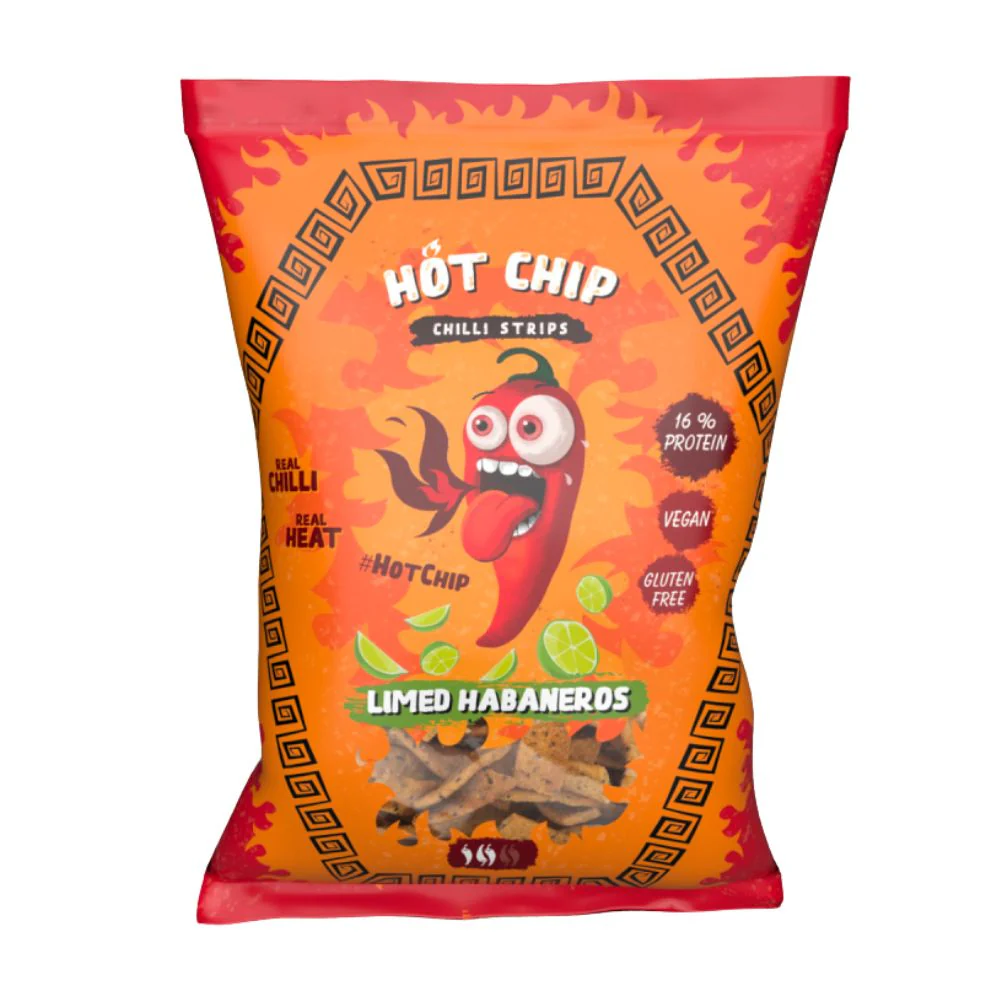 Hot Chip Chilli Strips Limed Habaneros, snack ai legumi al peperoncino piccante e lime da 80g