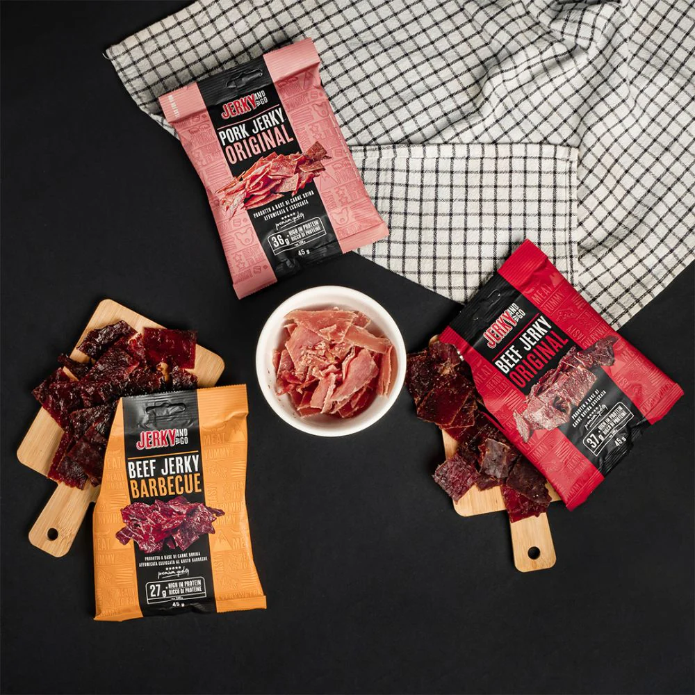 Jerky And Go Mix: 1 Jerky and Go Beef Jerky Original da 45g, 1 Jerky and Go Beef Jerky Barbecue da 45g, 1 Jerky and Go Pork Jerky Original da 45g - Image 2
