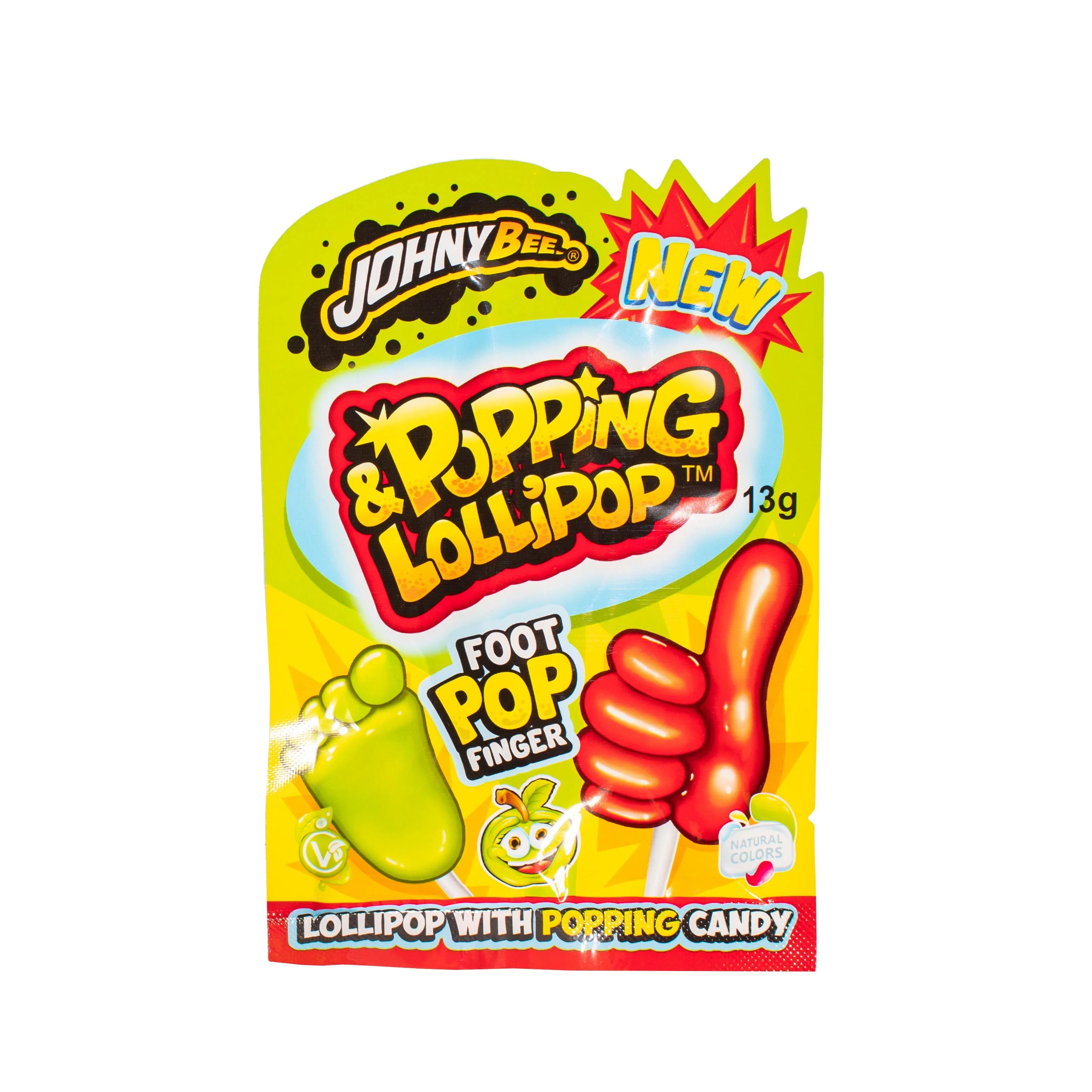 Johny Bee & Popping Lollipop Green Apple, caramella alla mela verde con granella frizzante da 13g