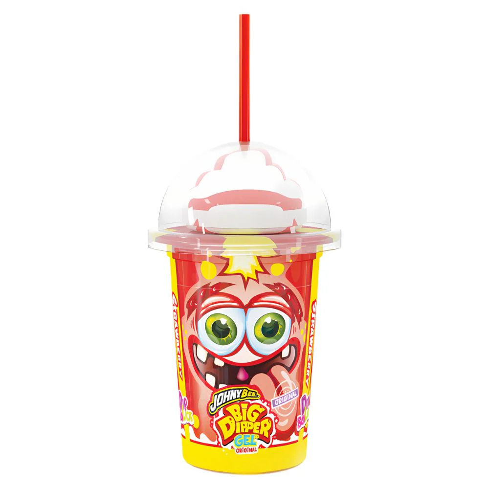Johny Bee Strawberry Big Dipper Gel, lecca lecca con gel al gusto di fragola da 50g