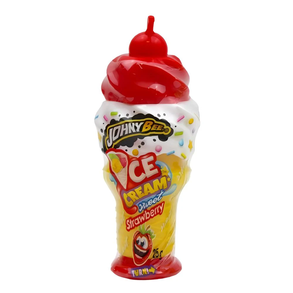 Johny Bee Strawberry Ice Cream Squeeze Gel, caramella al gusto di fragola da 25g
