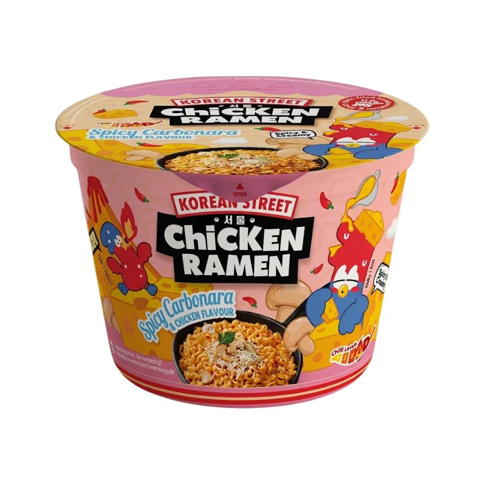 Korean Street Chicken Ramen Spicy Carbonara Bowl, noodles piccanti al gusto di carbonara da 106g