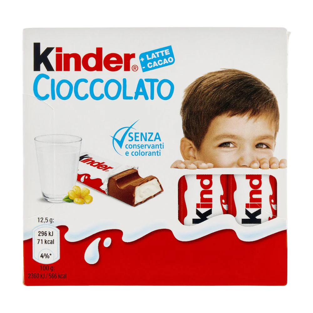 Kinder Cioccolato, confezione da 4 barrette di cioccolato al latte da 50g