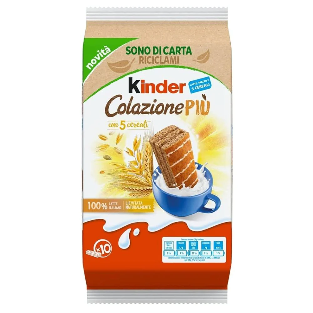 Kinder Colazione Più, 10 merendine con cereali e crema di cacao da 29g