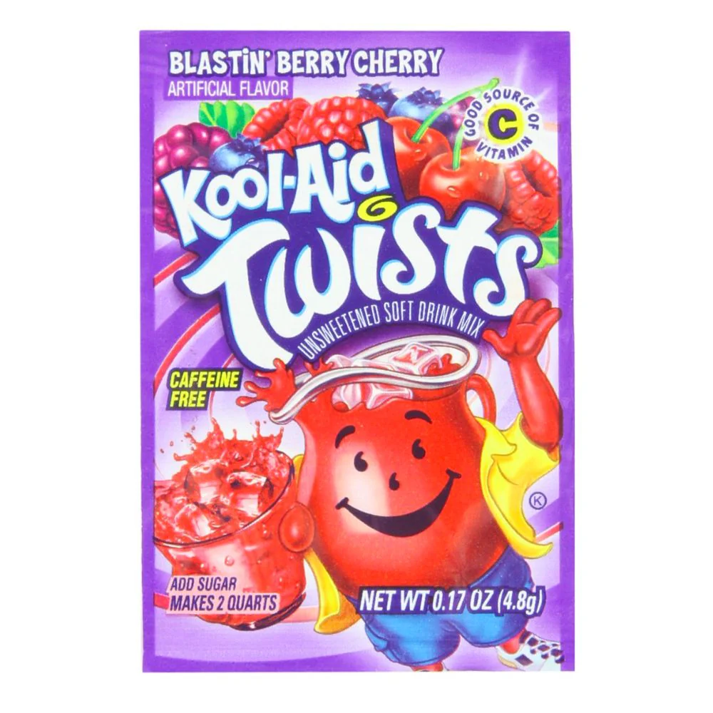 Kool Aid Twists Berry Cherry, preparato per bevande alla ciliegia da 4.8g