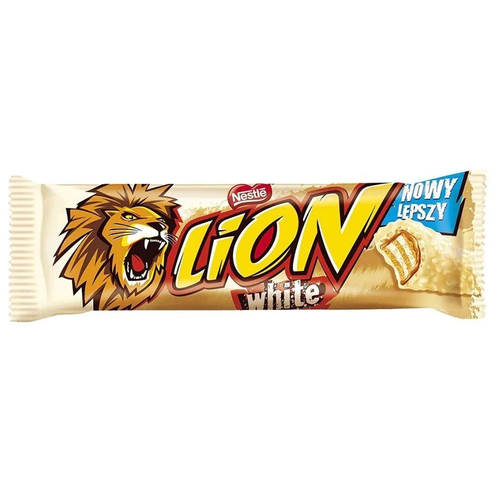 Lion White, barretta al cioccolato ripiena di wafer e riso soffiato da 42g