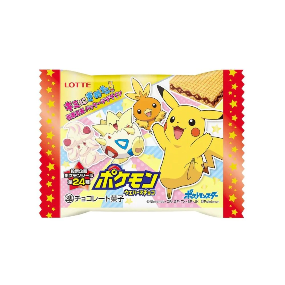 Lotte Pokemon Wafers Chocolate, wafer ripieno al cioccolato da 28g SCADENZA: 28/02/2023