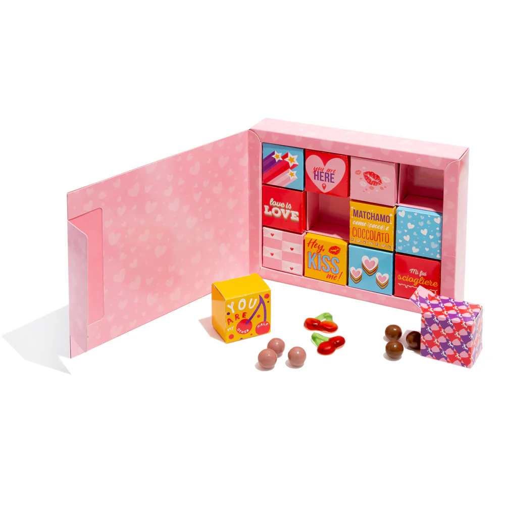 Love Bites Box, confezione da 12 scatoline di cioccolatini e caramelle