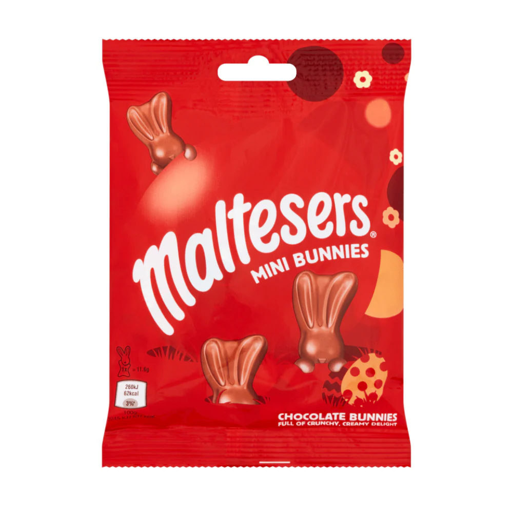 Maltesers Mini Bunnies, cioccolato al latte con ripieno al malto d'orzo e pezzi croccanti da 58g