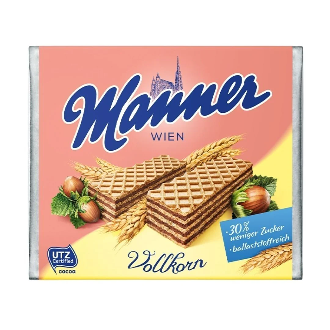 Manner Wien Vollkorn, wafer con crema alla nocciola da 75g