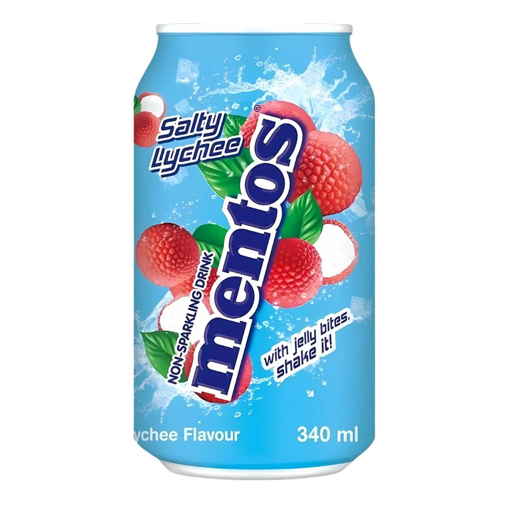 Mentos Salty Lychee Drink, bevanda con pezzetti di gelatina di cocco al gusto di litchi da 340ml