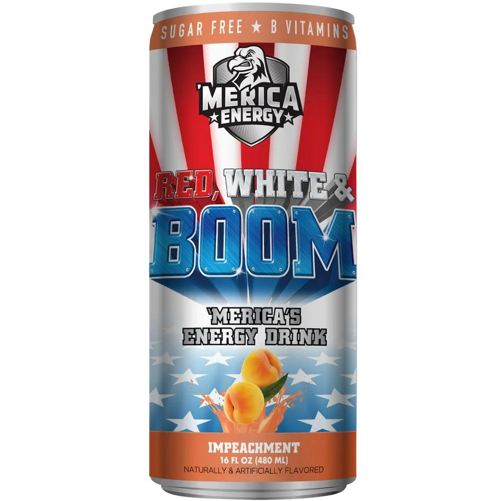 'Merica Energy Red White & Boom ImPEACHment, energy drinks alla pesca da 480 ml