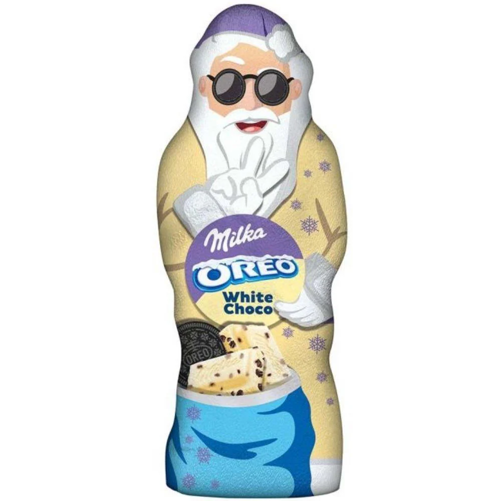 Milka Oreo White Choco, statuetta di Babbo Natale al cioccolato bianco con pezzi di Oreo da 100g