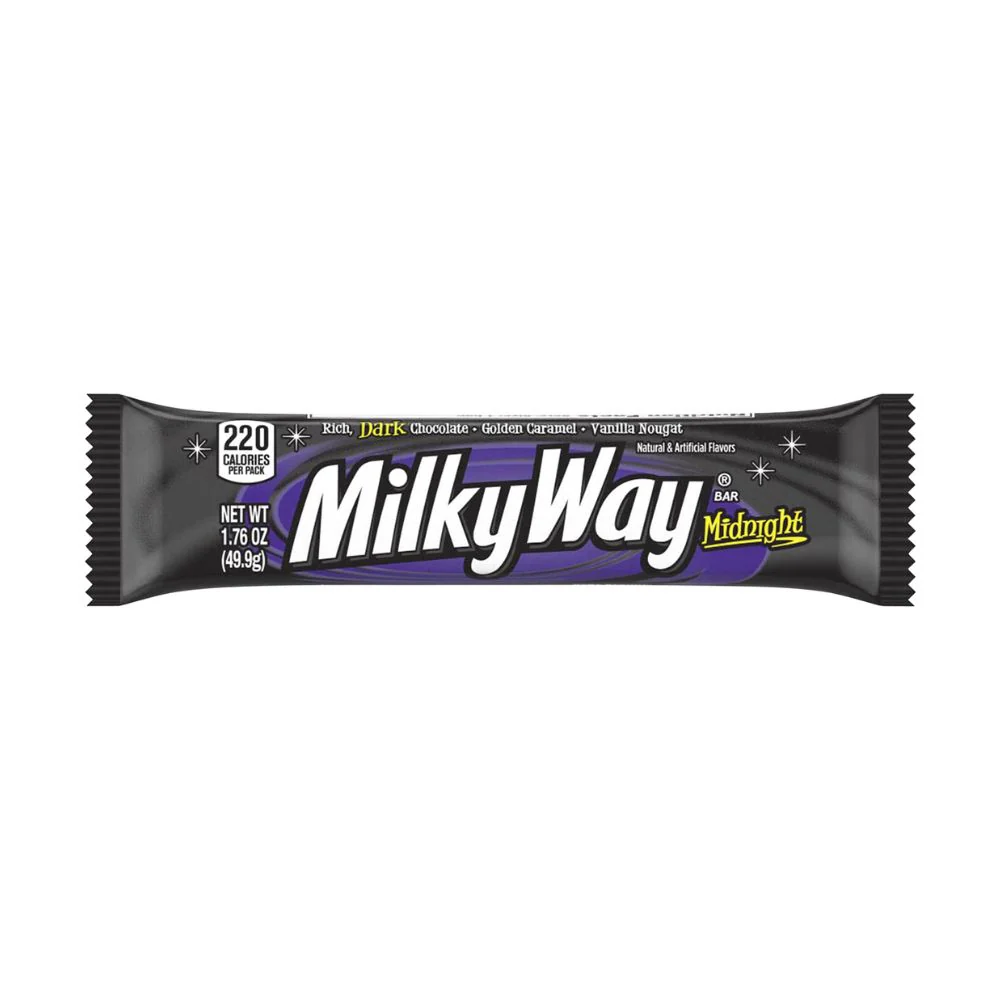 MilkyWay Midnight, barretta al cioccolato fondente ripiena di caramello e torrone alla vaniglia da 49.9g